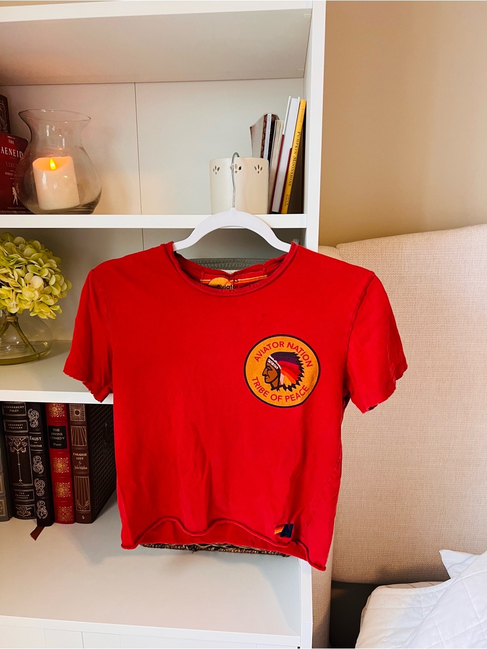 Aviator Nation Red Crop Tee with Yellow Patch